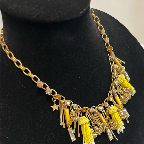 Ann Taylor Necklace Bib Yellow Beads Clear Color Faceted Rhinestones 10 1/2” - Picture 10 of 10